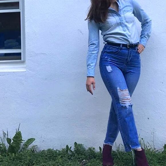 HDLTE Women Ripped Jeans Distressed Boyfriends Jeans Frayed Ankle Skinny… - Picture 8 of 12